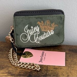 New Juicy Couture Key To Juicy Small Zip Pouch Wallet Wristlet Green Gold Viral